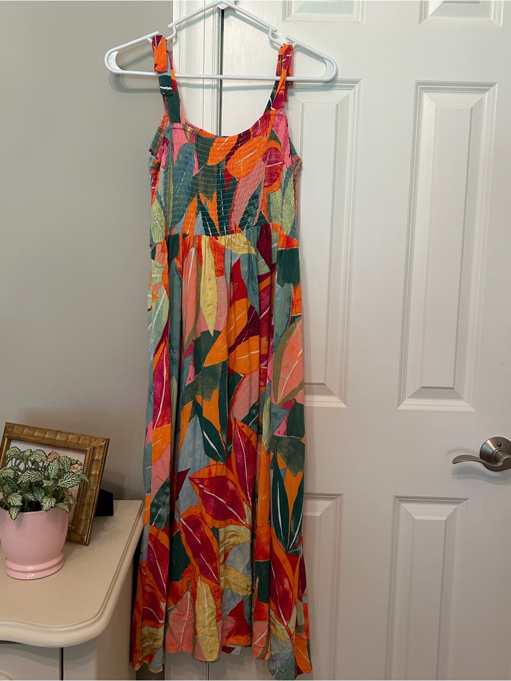 Colorful Leaf-Print Maxi Dress - Green & Orange